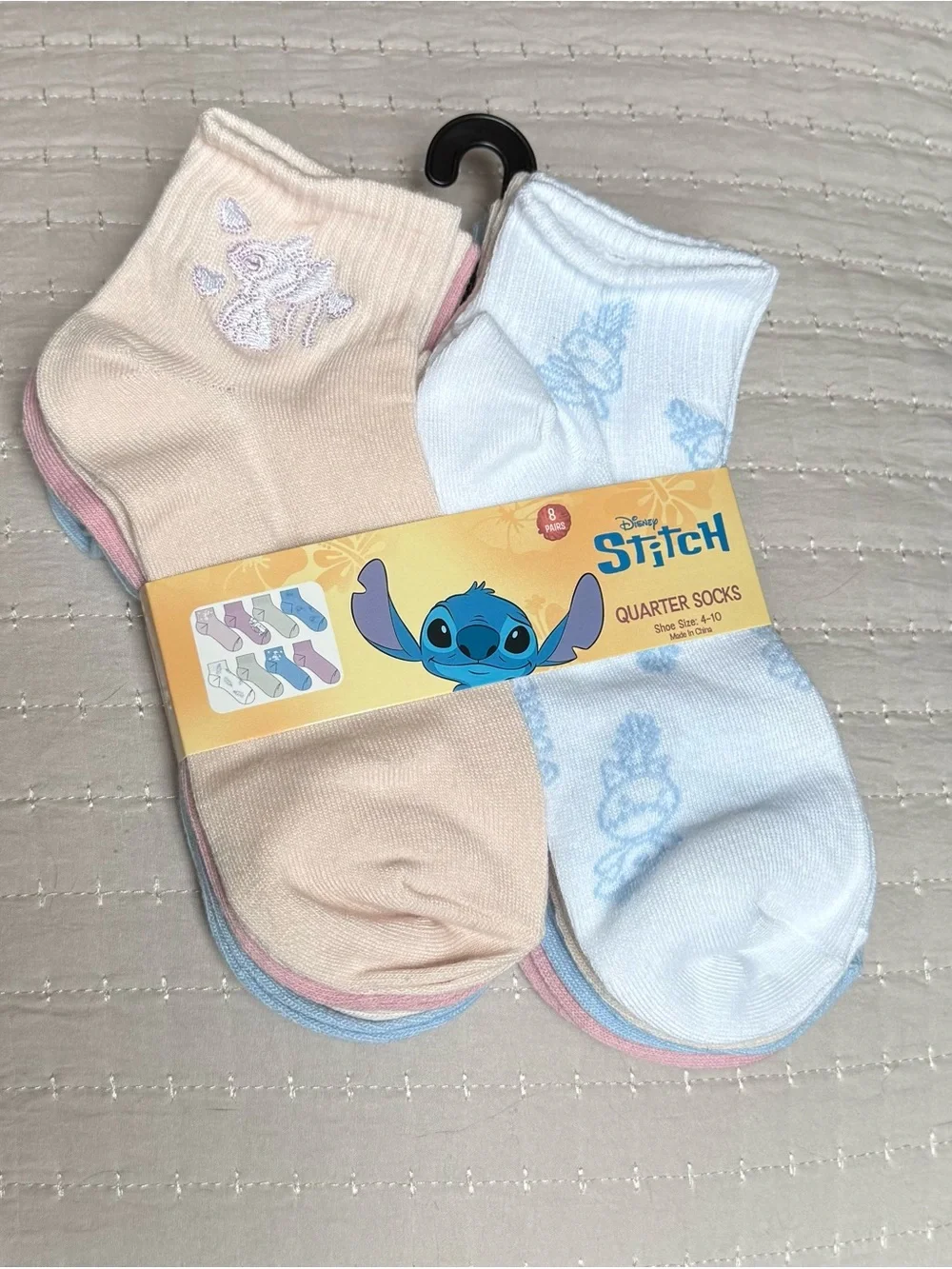 Disney Stitch Women’s Quarter Socks - - 8 Pairs - NWT